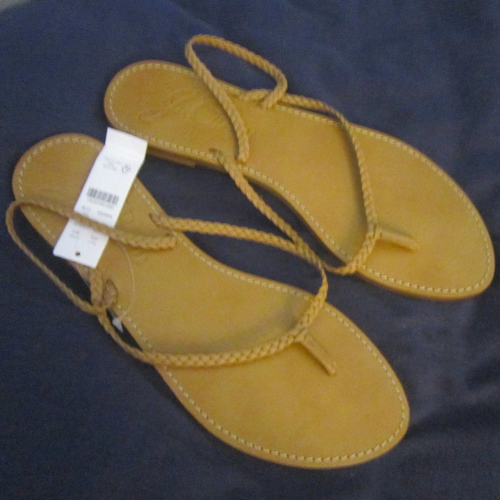 size 10 J.Crew CAPRI leather braided strap flip-flops sandals Dark Sand